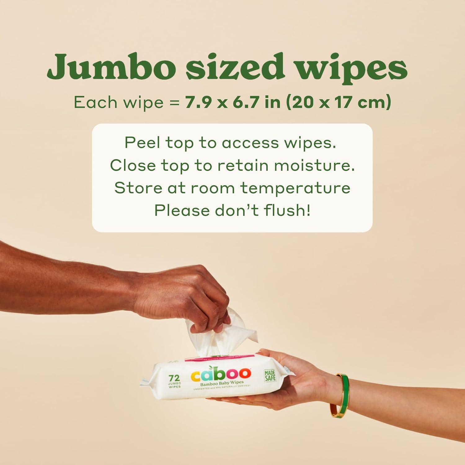 image:imageCaboo Baby Wipes Made with Bamboo Viscose Certified Made Safe Ingredients Unscented Baby Wipes Good for Sensitive Skin 72 Wipes Per Travel Pack Total of 216 Wet WipesUnscented
