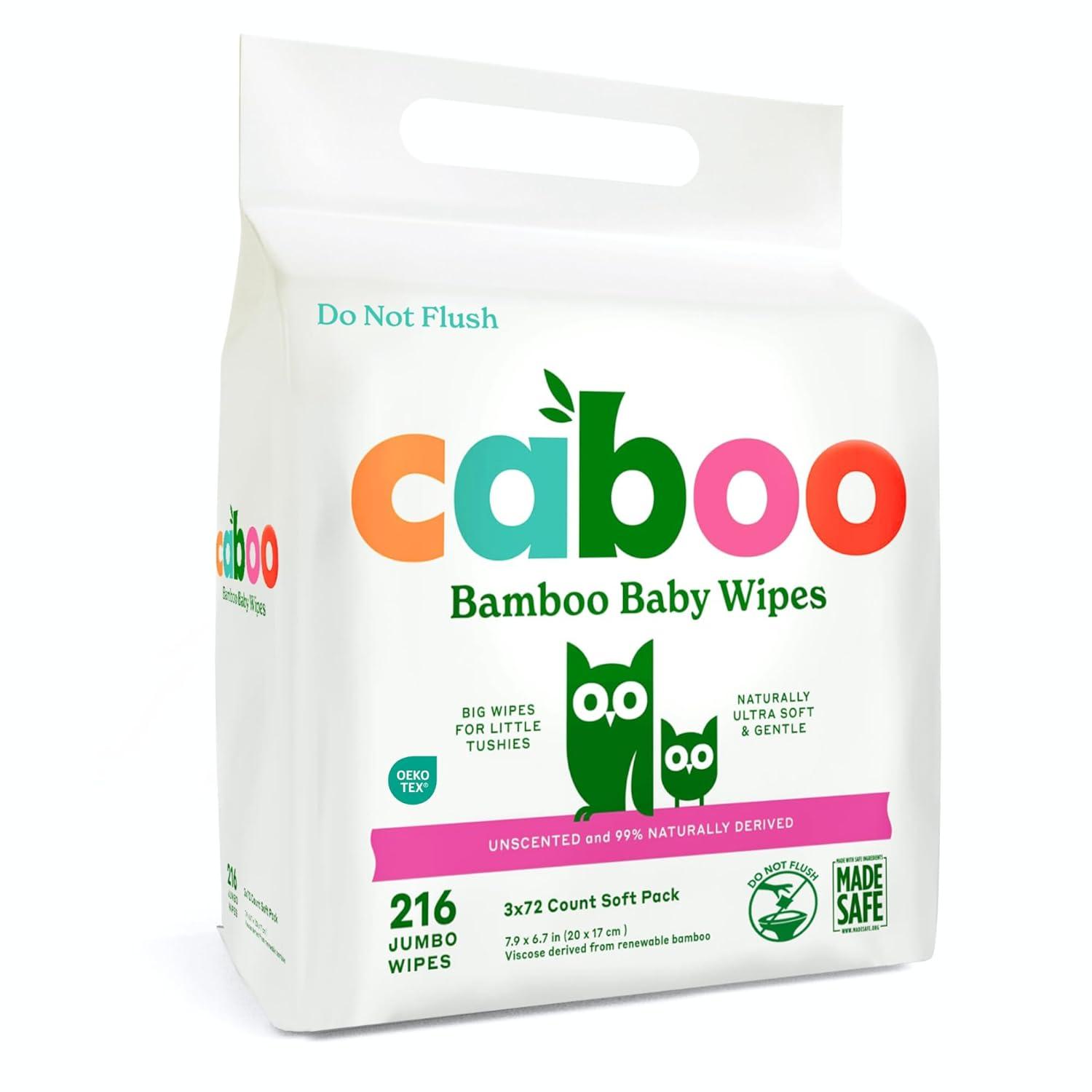 image:imageCaboo Baby Wipes Made with Bamboo Viscose Certified Made Safe Ingredients Unscented Baby Wipes Good for Sensitive Skin 72 Wipes Per Travel Pack Total of 216 Wet WipesUnscented