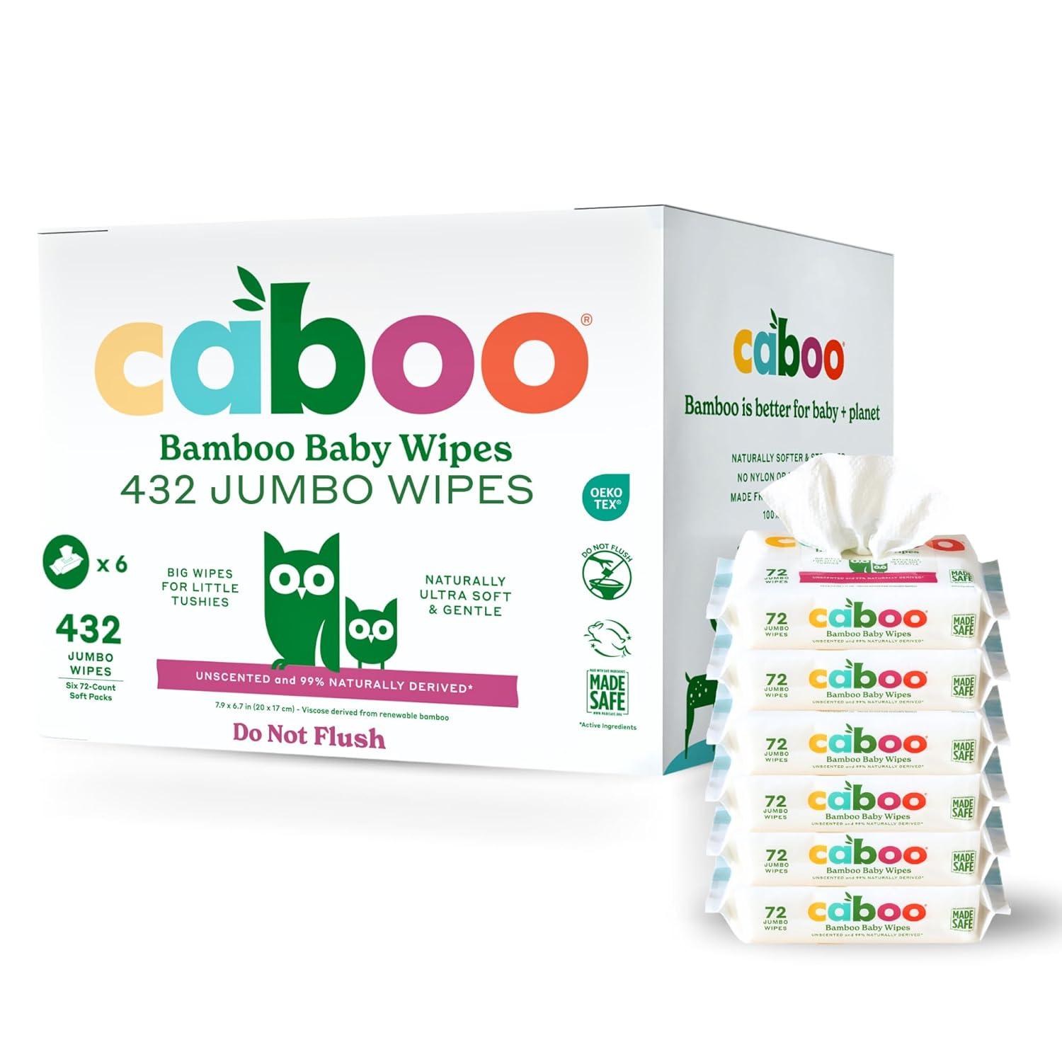 image:imageCaboo Baby Wipes Made with Bamboo Viscose Certified Made Safe Ingredients Unscented Baby Wipes Good for Sensitive Skin 72 Wipes Per Travel Pack Total of 216 Wet WipesUnscented