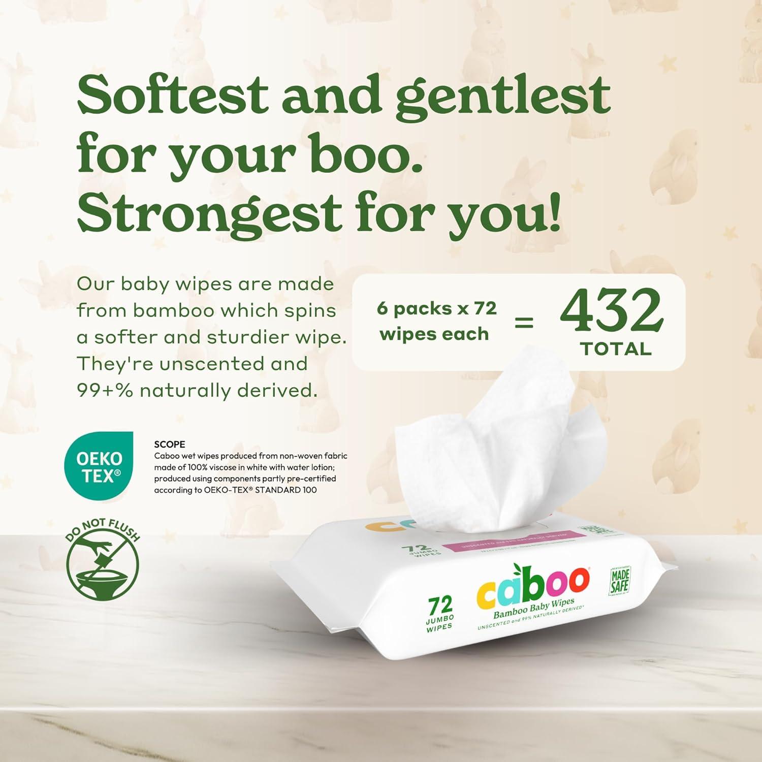 image:imageCaboo Baby Wipes Made with Bamboo Viscose Certified Made Safe Ingredients Unscented Baby Wipes Good for Sensitive Skin 72 Wipes Per Travel Pack Total of 216 Wet WipesUnscented