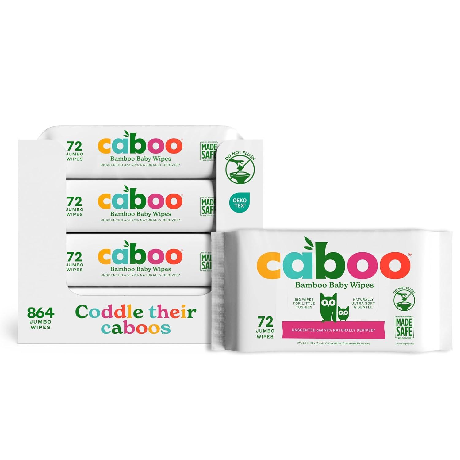 image:imageCaboo Baby Wipes Made with Bamboo Viscose Certified Made Safe Ingredients Unscented Baby Wipes Good for Sensitive Skin 72 Wipes Per Travel Pack Total of 216 Wet WipesUnscented