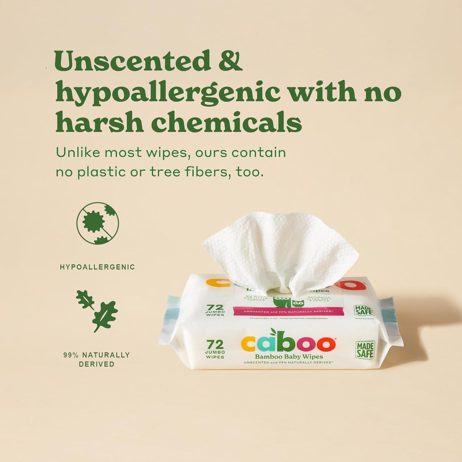 image:imageCaboo Baby Wipes Made with Bamboo Viscose Certified Made Safe Ingredients Unscented Baby Wipes Good for Sensitive Skin 72 Wipes Per Travel Pack Total of 216 Wet WipesUnscented