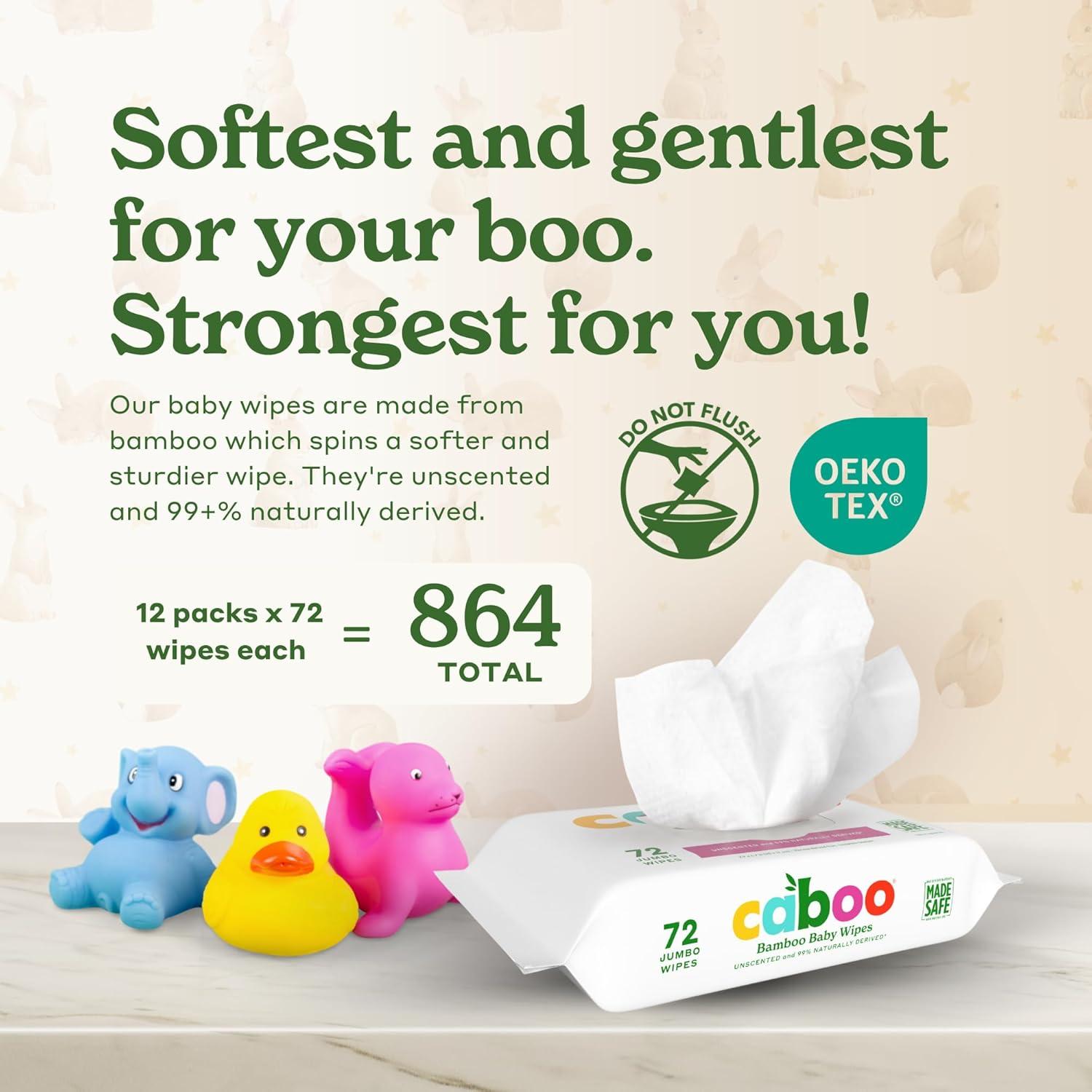 image:imageCaboo Baby Wipes Made with Bamboo Viscose Certified Made Safe Ingredients Unscented Baby Wipes Good for Sensitive Skin 72 Wipes Per Travel Pack Total of 216 Wet WipesUnscented