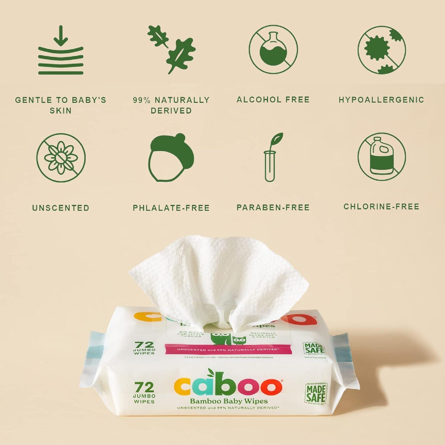 image:imageCaboo Tree Free Baby Wipes Naturally Derived Baby Wipes for Sensitive Skin 6 Resealable Peel Tab Travel Packs 30 Wipes Per Pack Total of 180 Wipes