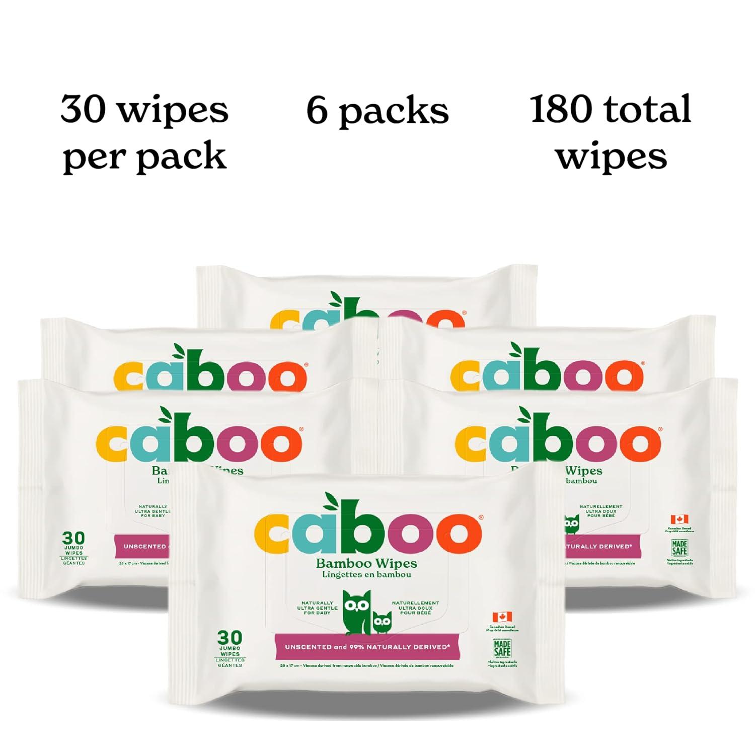 image:imageCaboo Tree Free Baby Wipes Naturally Derived Baby Wipes for Sensitive Skin 6 Resealable Peel Tab Travel Packs 30 Wipes Per Pack Total of 180 Wipes