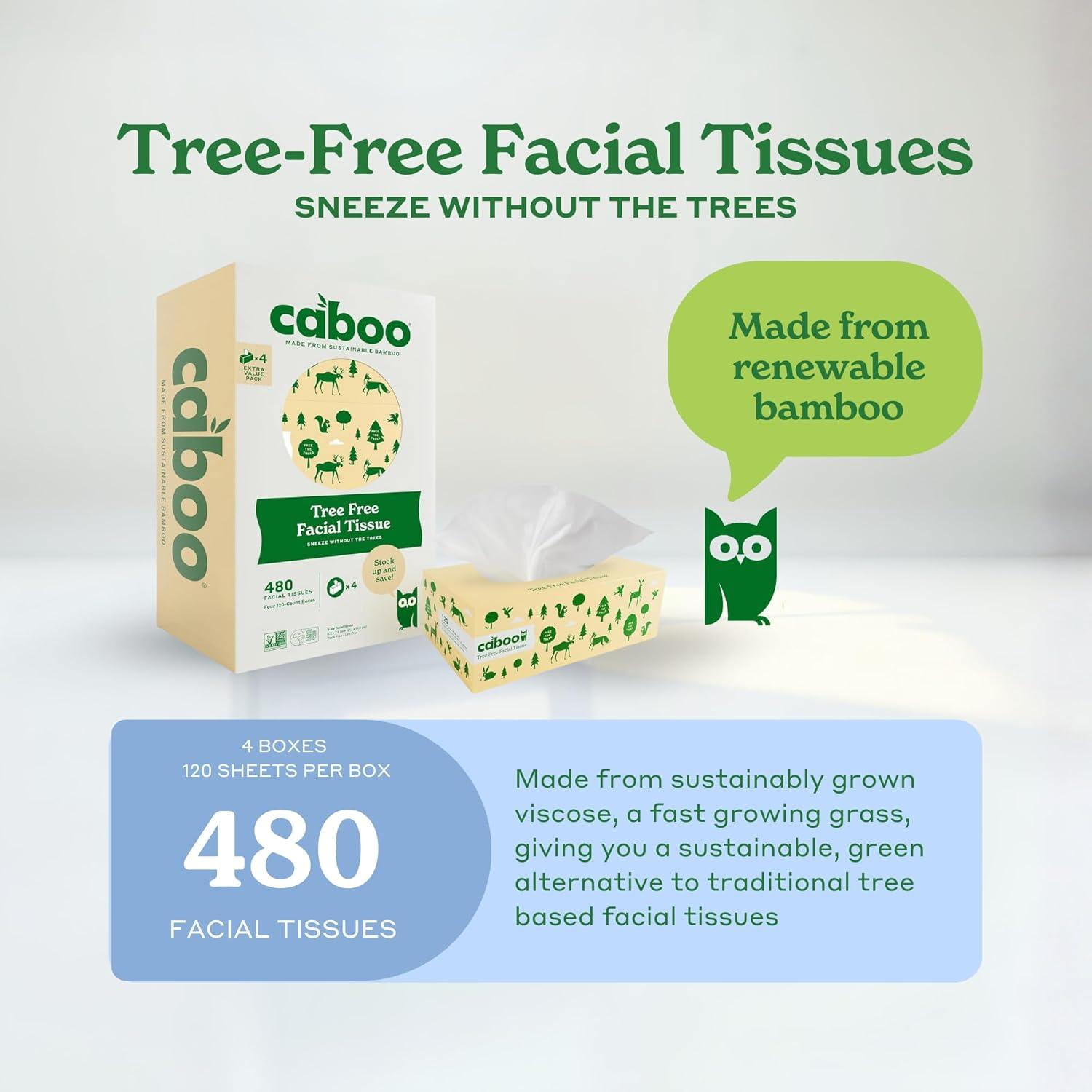 image:imageCaboo Tree Free Facial Tissue Paper Tissue Box with 60 Sheets Per Cube Total of 6 Cubes 360 Total Tissues4 Flat Boxes