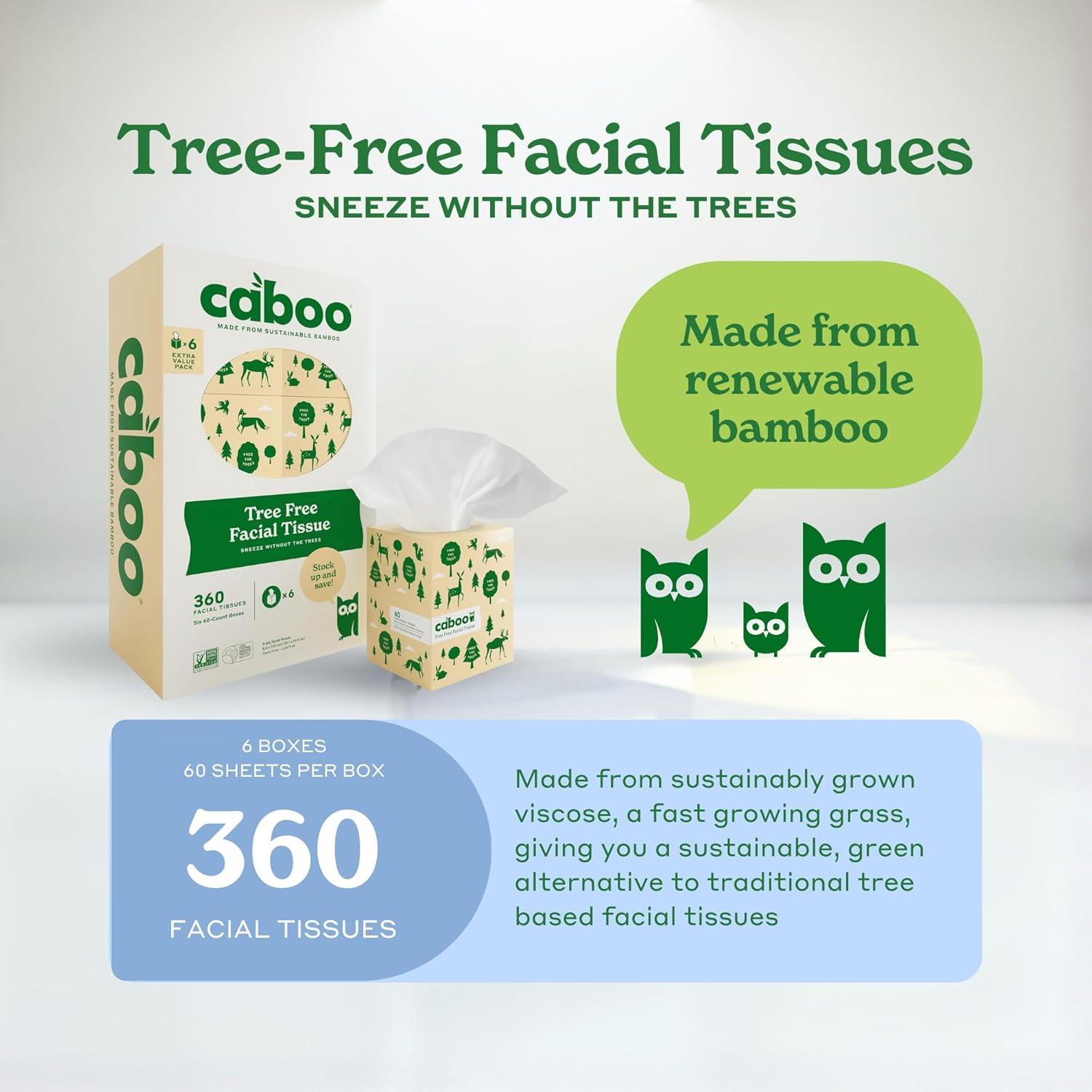 image:imageCaboo Tree Free Facial Tissue Paper Tissue Box with 60 Sheets Per Cube Total of 6 Cubes 360 Total Tissues6 Cube Boxes