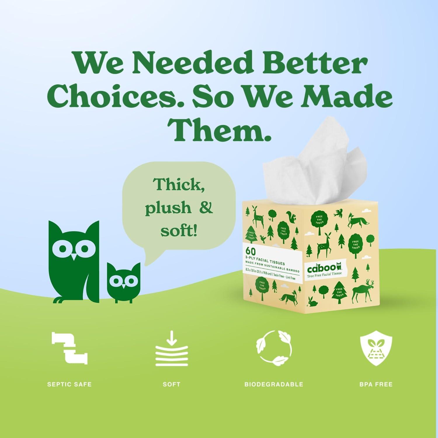 image:imageCaboo Tree Free Facial Tissue Paper Tissue Box with 60 Sheets Per Cube Total of 6 Cubes 360 Total Tissues6 Cube Boxes