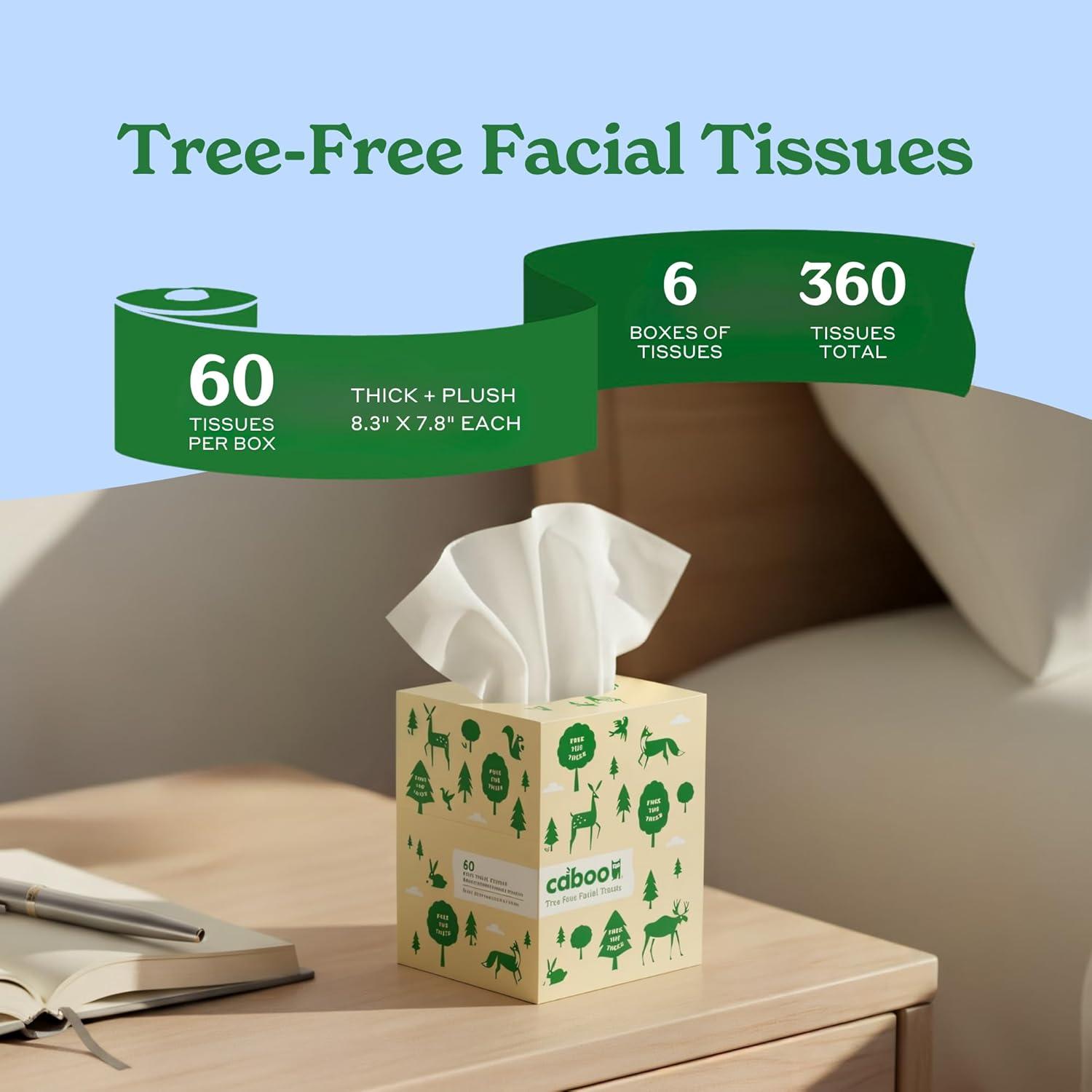 image:imageCaboo Tree Free Facial Tissue Paper Tissue Box with 60 Sheets Per Cube Total of 6 Cubes 360 Total Tissues6 Cube Boxes