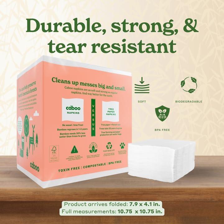 image:imageCaboo Tree Free Napkins 4 Packs of 250 1000 Total Napkins Sustainable amp Disposable Kitchen Napkin250 Count Pack of 4
