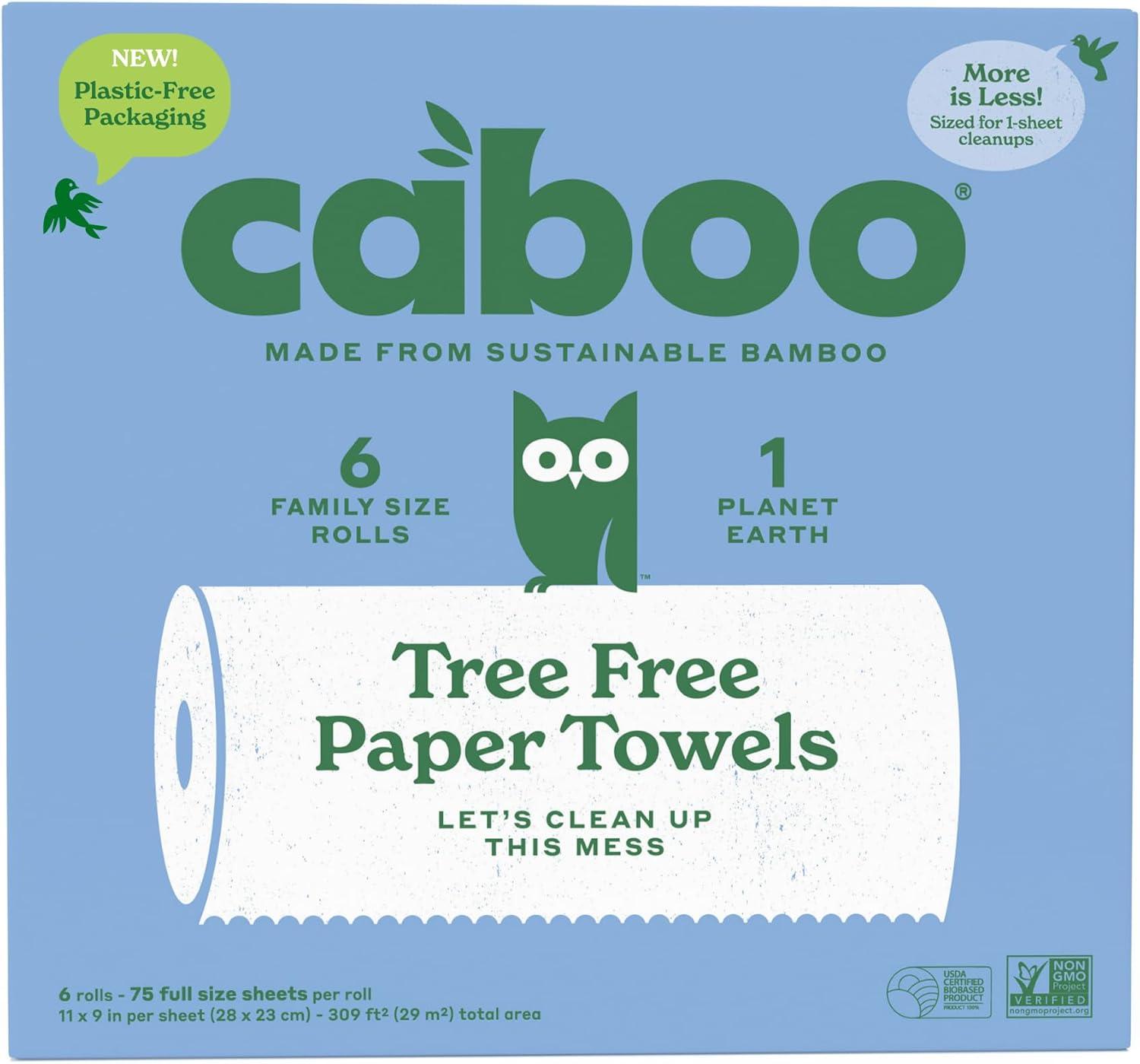 image:imageCaboo Tree Free Paper Towels 8 Rolls Earth Friendly Sustainable Kitchen Paper Towels with Strong 2 PlyWhite