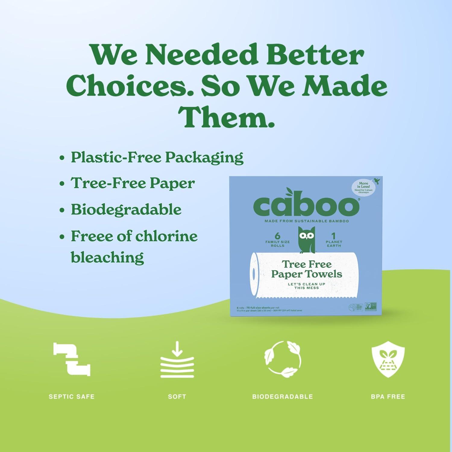 image:imageCaboo Tree Free Paper Towels 8 Rolls Earth Friendly Sustainable Kitchen Paper Towels with Strong 2 PlyWhite