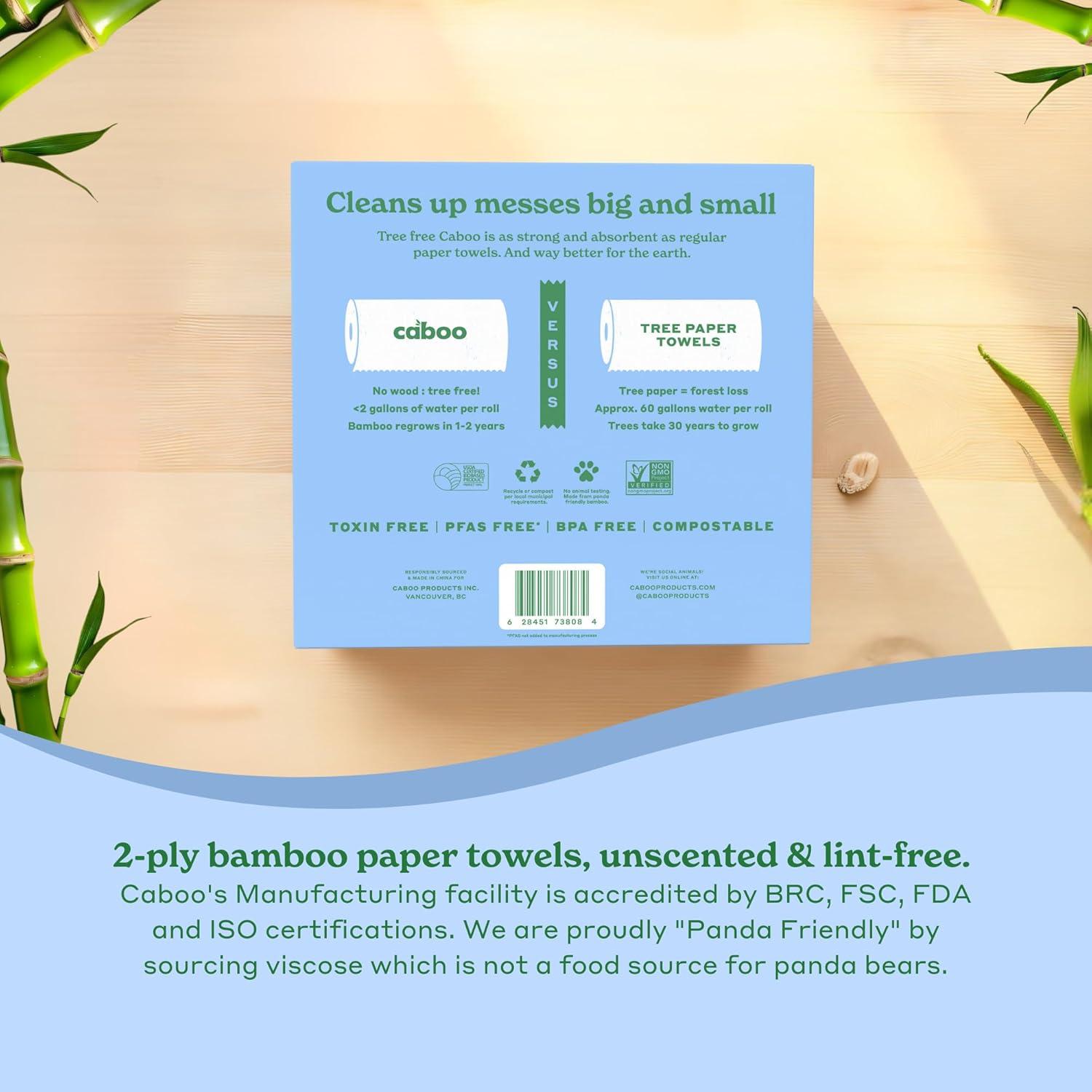 image:imageCaboo Tree Free Paper Towels 8 Rolls Earth Friendly Sustainable Kitchen Paper Towels with Strong 2 PlyWhite