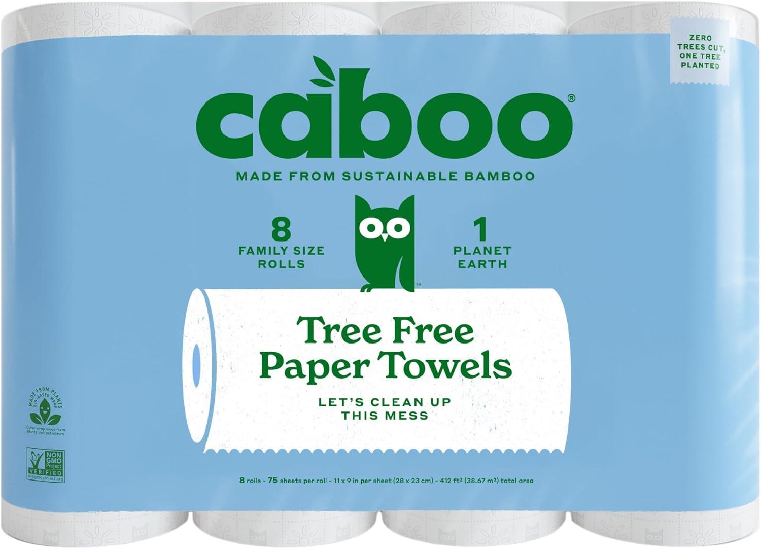 image:imageCaboo Tree Free Paper Towels 8 Rolls Earth Friendly Sustainable Kitchen Paper Towels with Strong 2 PlyWhite