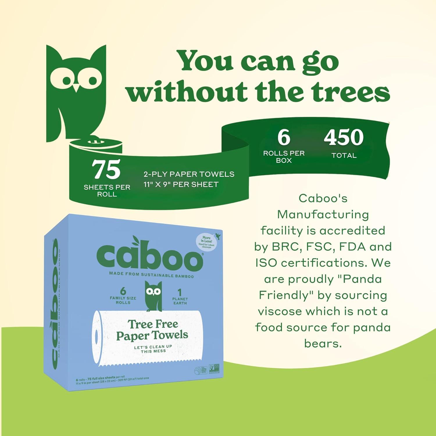image:imageCaboo Tree Free Paper Towels 8 Rolls Earth Friendly Sustainable Kitchen Paper Towels with Strong 2 PlyWhite