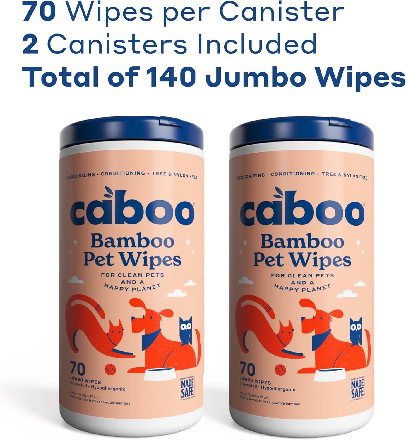 image:imageCaboo Tree Free Pet Wipes for Dogs amp Cats Natural Deodorizing Hypoallergenic Cleaning Wipes for Eyes Ears Paws amp Face Unscented 2 Canisters Total of 140 Jumbo Wipe