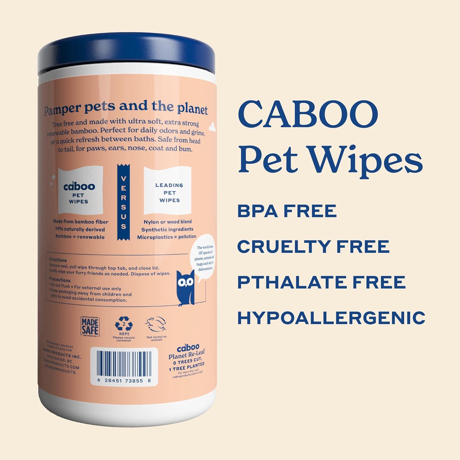 image:imageCaboo Tree Free Pet Wipes for Dogs amp Cats Natural Deodorizing Hypoallergenic Cleaning Wipes for Eyes Ears Paws amp Face Unscented 2 Canisters Total of 140 Jumbo Wipe