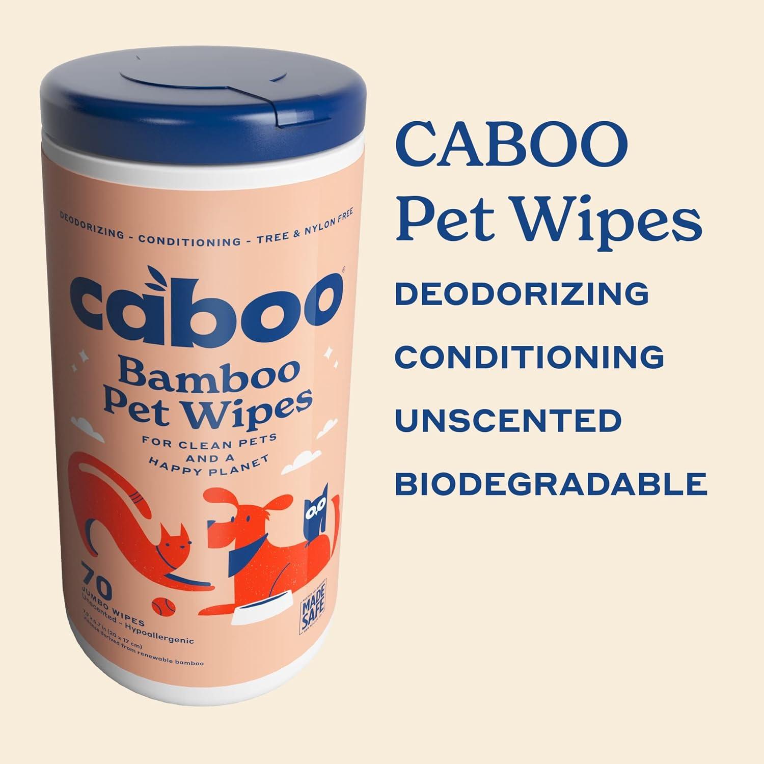 image:imageCaboo Tree Free Pet Wipes for Dogs amp Cats Natural Deodorizing Hypoallergenic Cleaning Wipes for Eyes Ears Paws amp Face Unscented 2 Canisters Total of 140 Jumbo Wipe