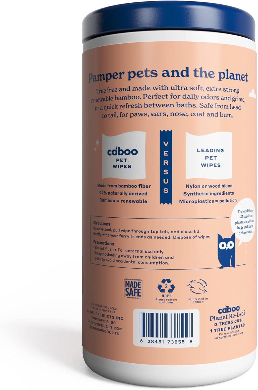 image:imageCaboo Tree Free Pet Wipes for Dogs amp Cats Natural Deodorizing Hypoallergenic Cleaning Wipes for Eyes Ears Paws amp Face Unscented 2 Canisters Total of 140 Jumbo Wipe