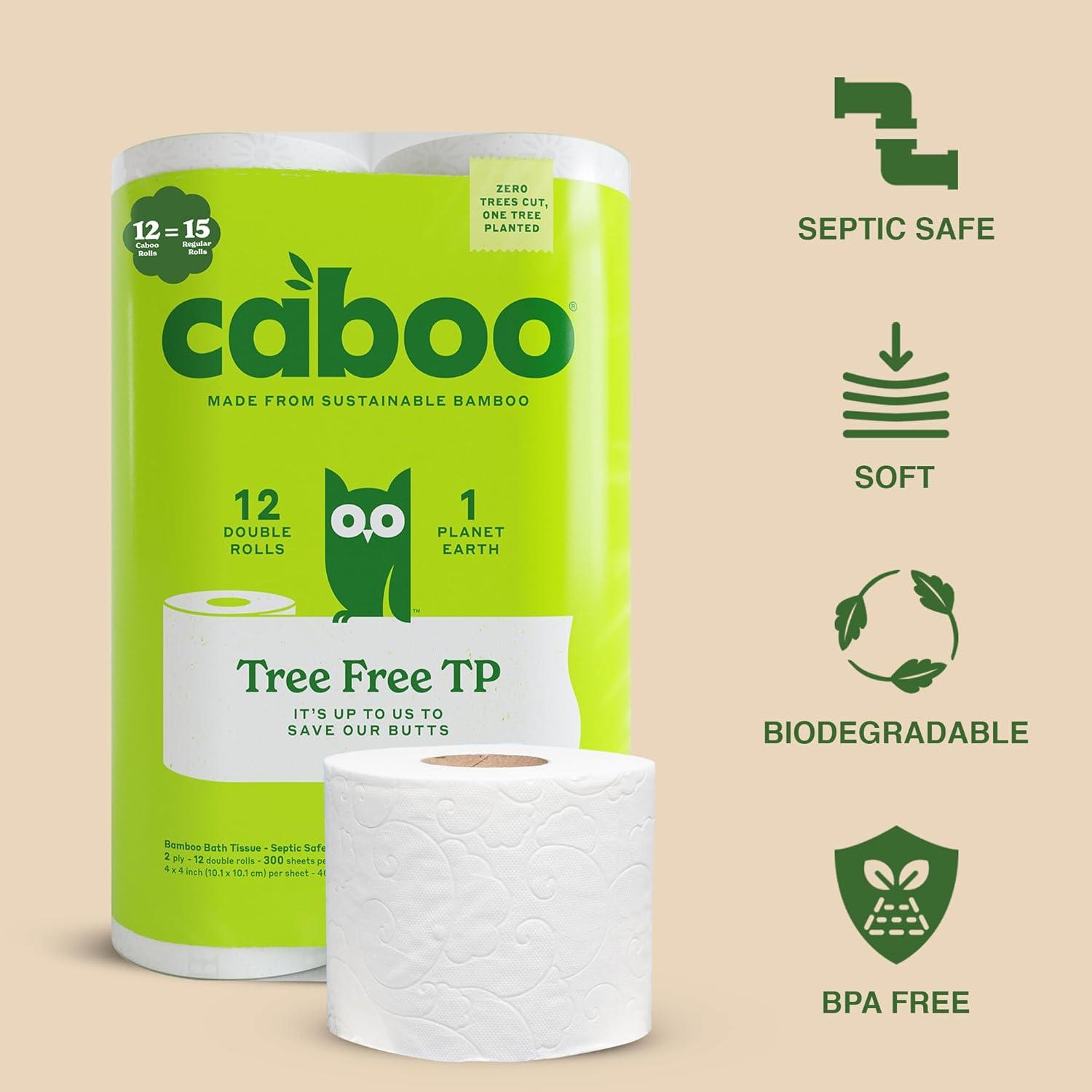 image:imageCaboo Tree Free Toilet Paper Septic Safe Eco Friendly Chemical Free Non Toxic 2 Ply Toilet Tissue Pack of 24 Double Rolls 300 Sheets Per Roll12 Count