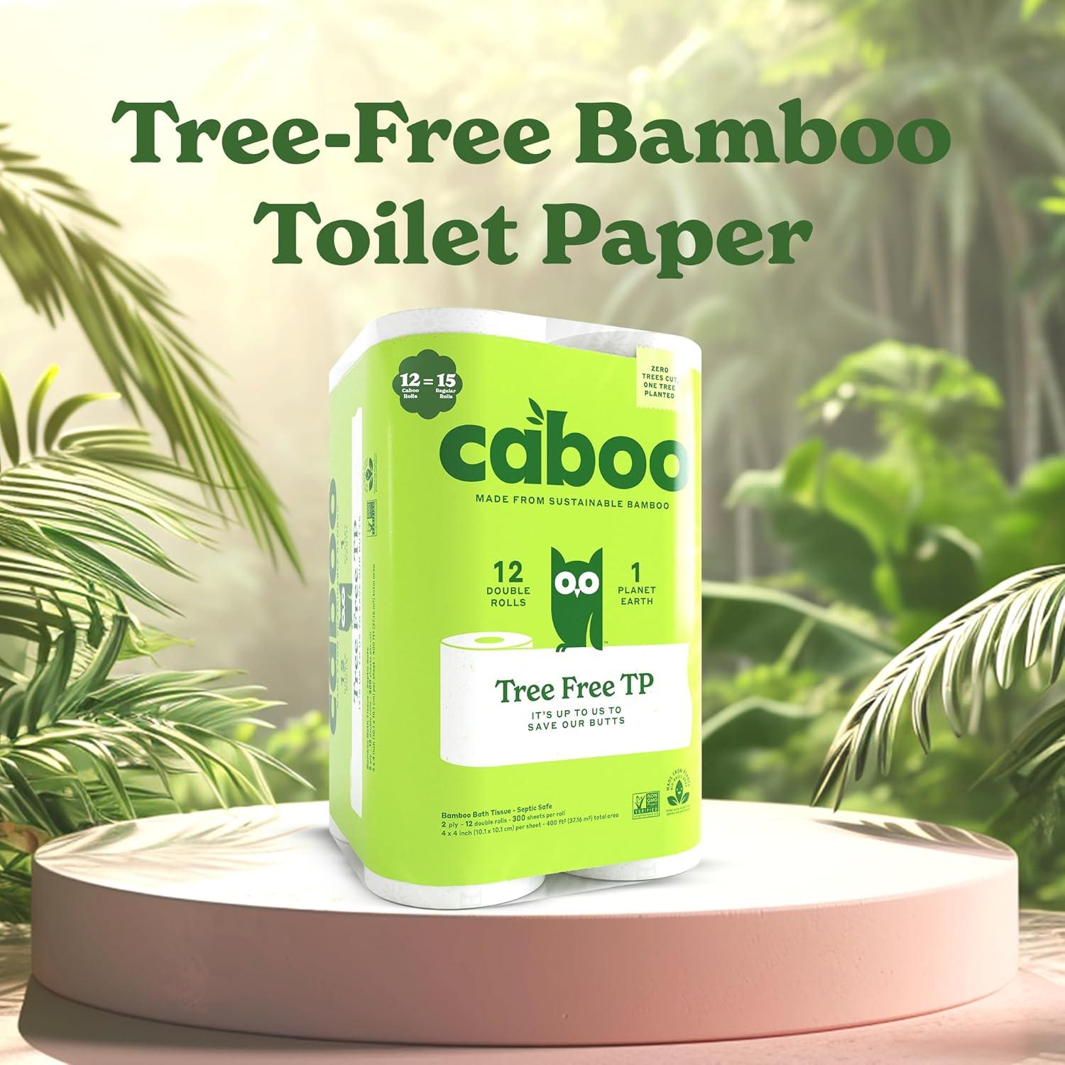 image:imageCaboo Tree Free Toilet Paper Septic Safe Eco Friendly Chemical Free Non Toxic 2 Ply Toilet Tissue Pack of 24 Double Rolls 300 Sheets Per Roll12 Count