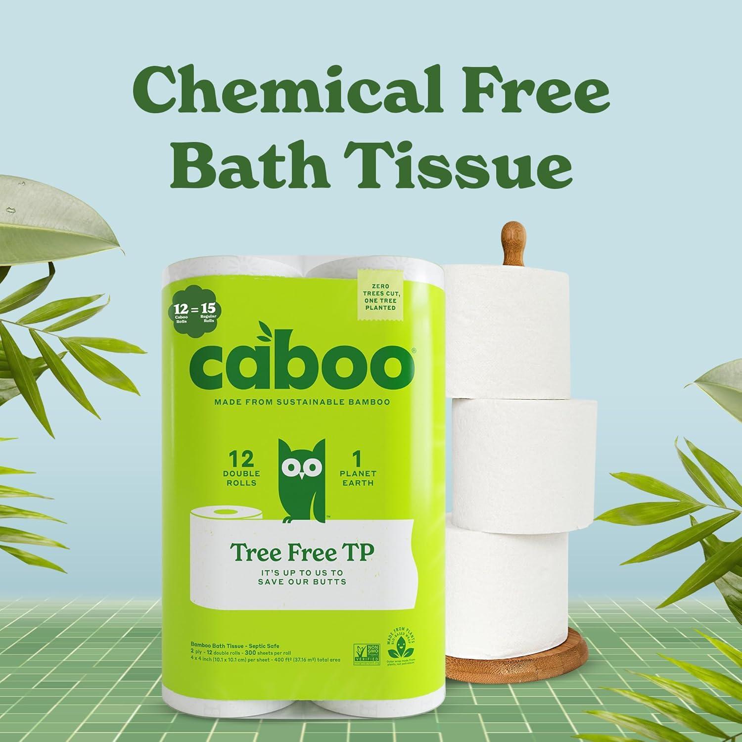 image:imageCaboo Tree Free Toilet Paper Septic Safe Eco Friendly Chemical Free Non Toxic 2 Ply Toilet Tissue Pack of 24 Double Rolls 300 Sheets Per Roll12 Count