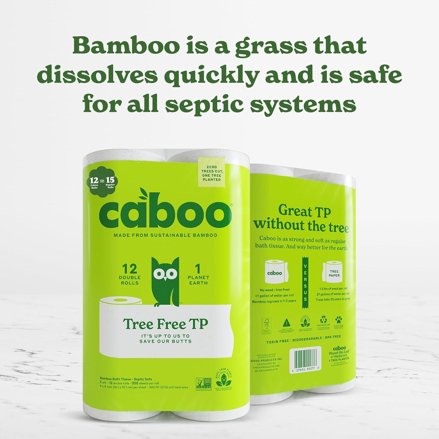 image:imageCaboo Tree Free Toilet Paper Septic Safe Eco Friendly Chemical Free Non Toxic 2 Ply Toilet Tissue Pack of 24 Double Rolls 300 Sheets Per Roll12 Count
