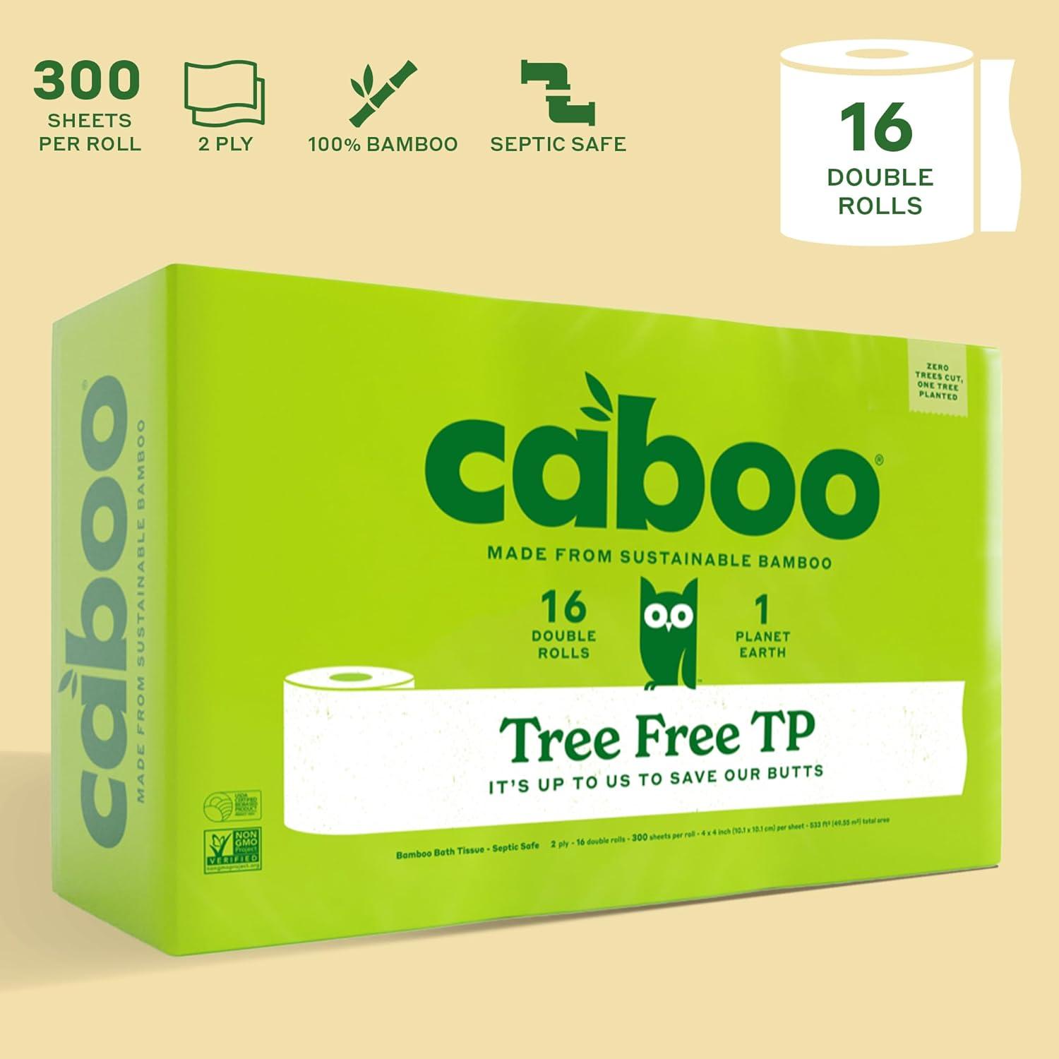 image:imageCaboo Tree Free Toilet Paper Septic Safe Eco Friendly Chemical Free Non Toxic 2 Ply Toilet Tissue Pack of 24 Double Rolls 300 Sheets Per Roll16 Count Pack of 1