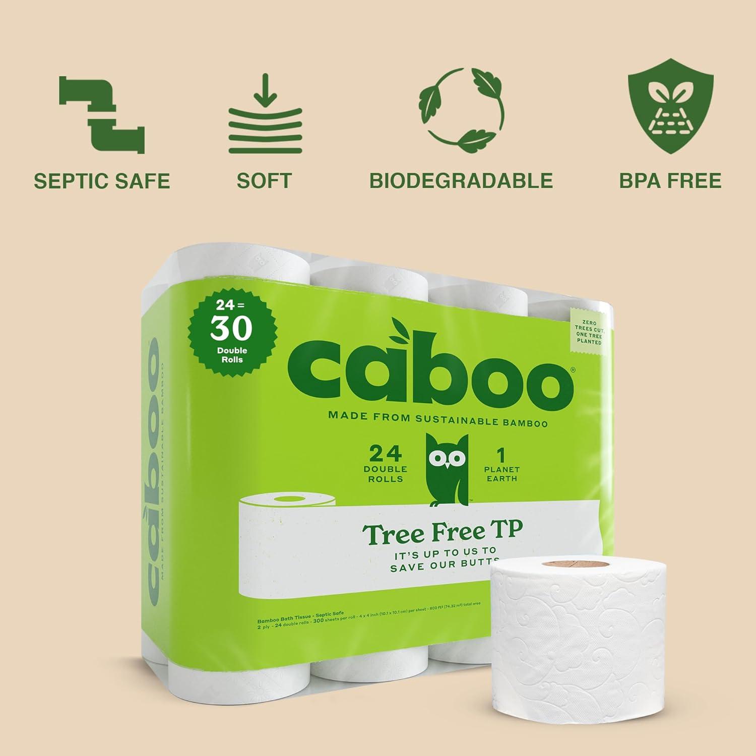 image:imageCaboo Tree Free Toilet Paper Septic Safe Eco Friendly Chemical Free Non Toxic 2 Ply Toilet Tissue Pack of 24 Double Rolls 300 Sheets Per Roll24 Count Pack of 1