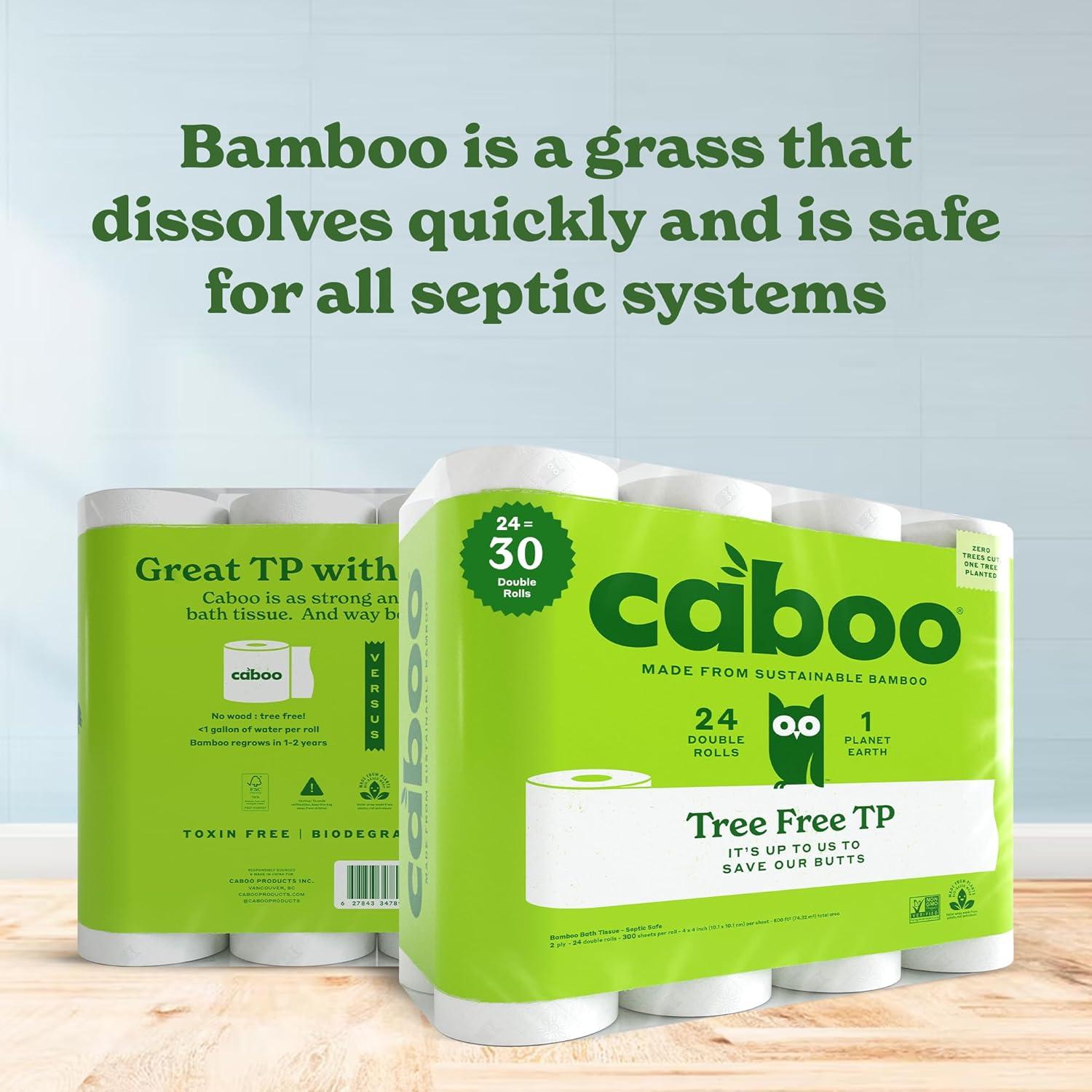 image:imageCaboo Tree Free Toilet Paper Septic Safe Eco Friendly Chemical Free Non Toxic 2 Ply Toilet Tissue Pack of 24 Double Rolls 300 Sheets Per Roll24 Count Pack of 1