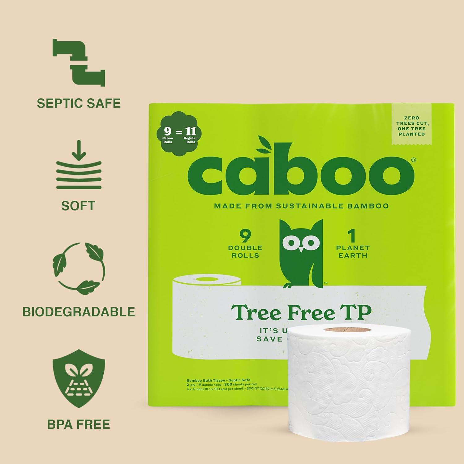 image:imageCaboo Tree Free Toilet Paper Septic Safe Eco Friendly Chemical Free Non Toxic 2 Ply Toilet Tissue Pack of 24 Double Rolls 300 Sheets Per Roll9 Count Pack of 1
