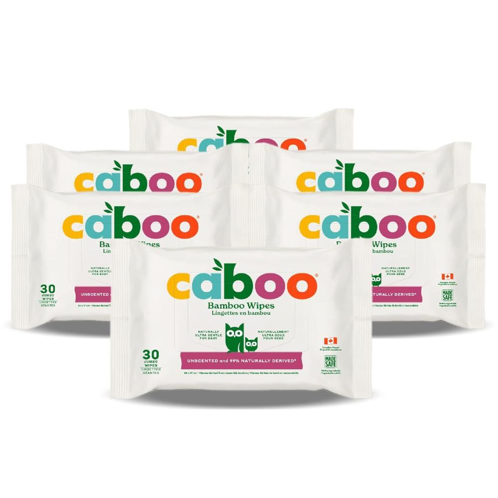image:imageCaboo Tree Free Baby Wipes Naturally Derived Baby Wipes for Sensitive Skin 6 Resealable Peel Tab Travel Packs 30 Wipes Per Pack Total of 180 Wipes