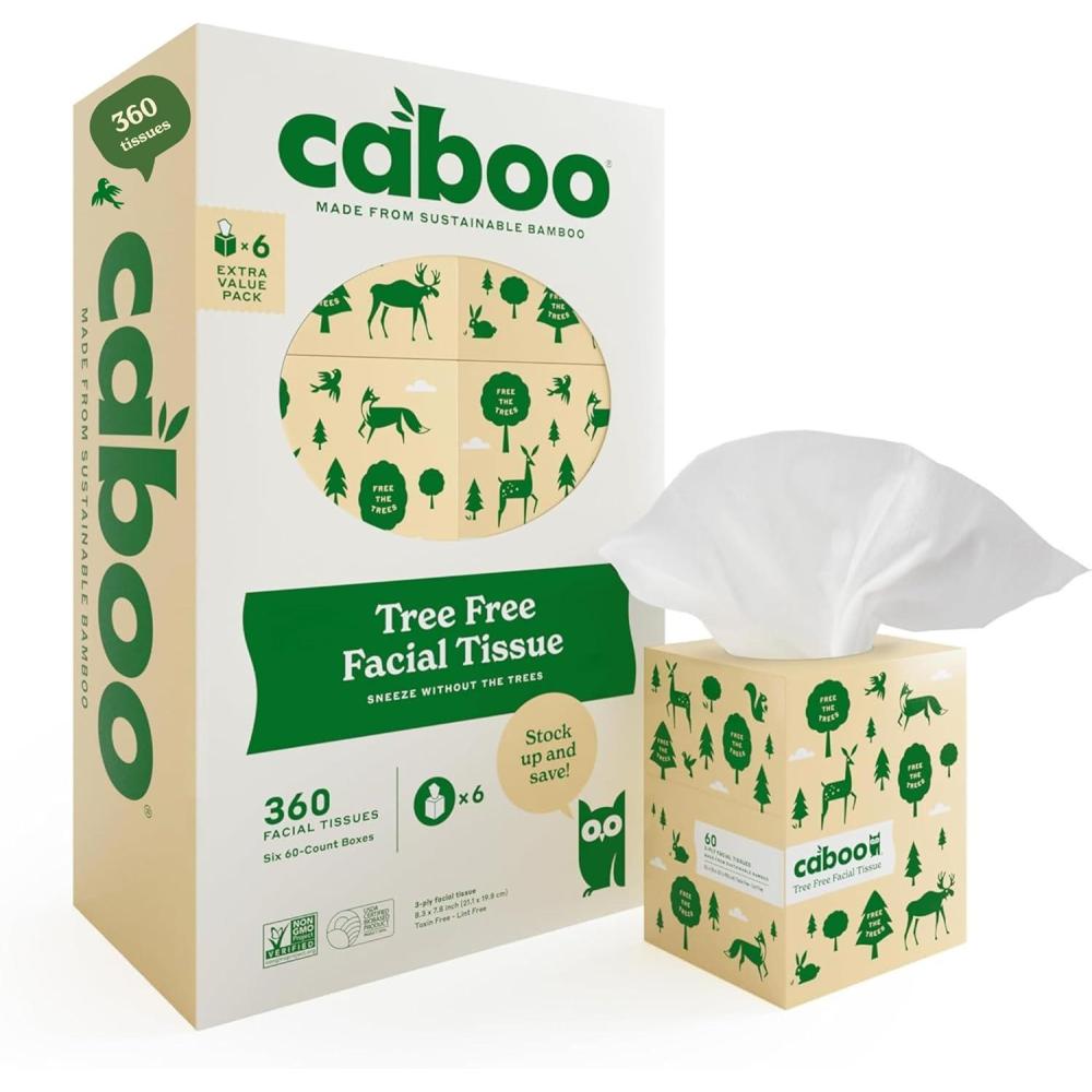 image:imageCaboo Tree Free Facial Tissue Paper Tissue Box with 60 Sheets Per Cube Total of 6 Cubes 360 Total Tissues6 Cube Boxes