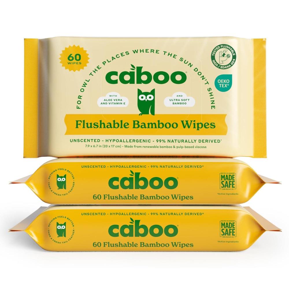 image:imageCaboo Tree Free Flushable Wipes Certified Flushable Septic Safe Biodegradable Chemical Free Unscented Wipes for Adults made with Renewable Bamboo Based Viscose Pack of 3 Total of 180Unscented