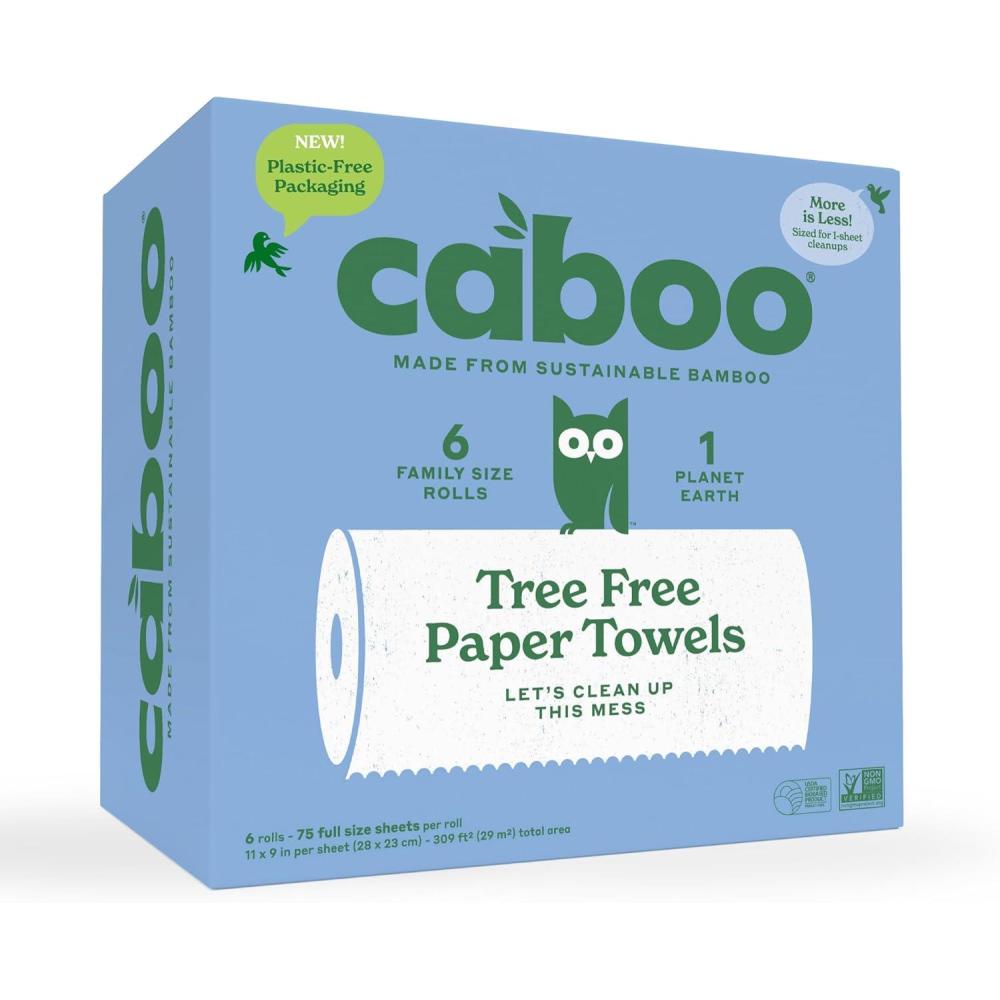 image:imageCaboo Tree Free Paper Towels 8 Rolls Earth Friendly Sustainable Kitchen Paper Towels with Strong 2 PlyWhite
