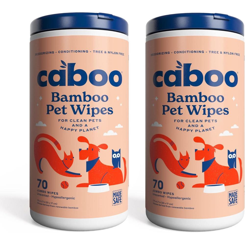 image:imageCaboo Tree Free Pet Wipes for Dogs amp Cats Natural Deodorizing Hypoallergenic Cleaning Wipes for Eyes Ears Paws amp Face Unscented 2 Canisters Total of 140 Jumbo Wipe