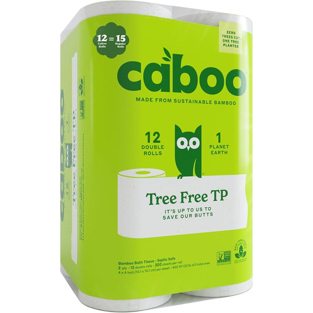 image:imageCaboo Tree Free Toilet Paper Septic Safe Eco Friendly Chemical Free Non Toxic 2 Ply Toilet Tissue Pack of 24 Double Rolls 300 Sheets Per Roll12 Count