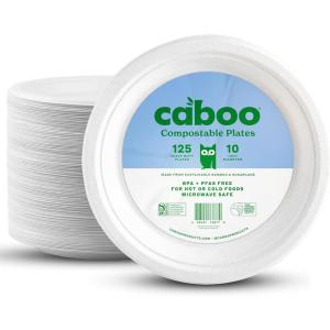 Caboo Disposable Bamboo Paper Plates, 125 Pack of 10 Inch Sturdy Biodegradable Plates, Compostable Plate, Microwave Safe Party Plate, Eco Friendly Alternative to Plastic