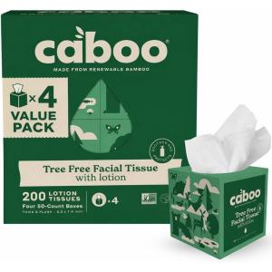 Caboo Tree Free Facial Tissue Paper, Tissue Box with 60 Sheets Per Cube, Total of 6 Cubes, 360 Total Tissues((4) Cube Boxes with Lotion)