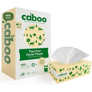 Caboo Tree Free Facial Tissue Paper, Tissue Box with 60 Sheets Per Cube, Total of 6 Cubes, 360 Total Tissues((4) Flat Boxes)