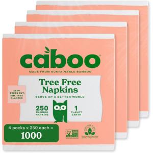 Caboo Tree Free Napkins, 4 Packs of 250, 1000 Total Napkins, Sustainable & Disposable Kitchen Napkin(250 Count (Pack of 4))