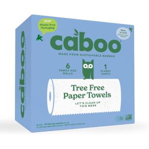 Caboo Tree Free Paper Towels, 8 Rolls, Earth Friendly Sustainable Kitchen Paper Towels with Strong 2 Ply(White)